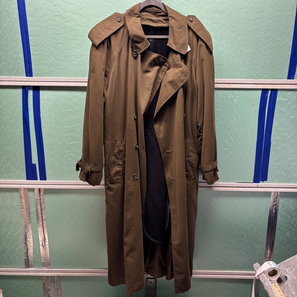 Michael Roberts Mens Brown Olive Double Breasted Trench Coat with Zip Out Liner